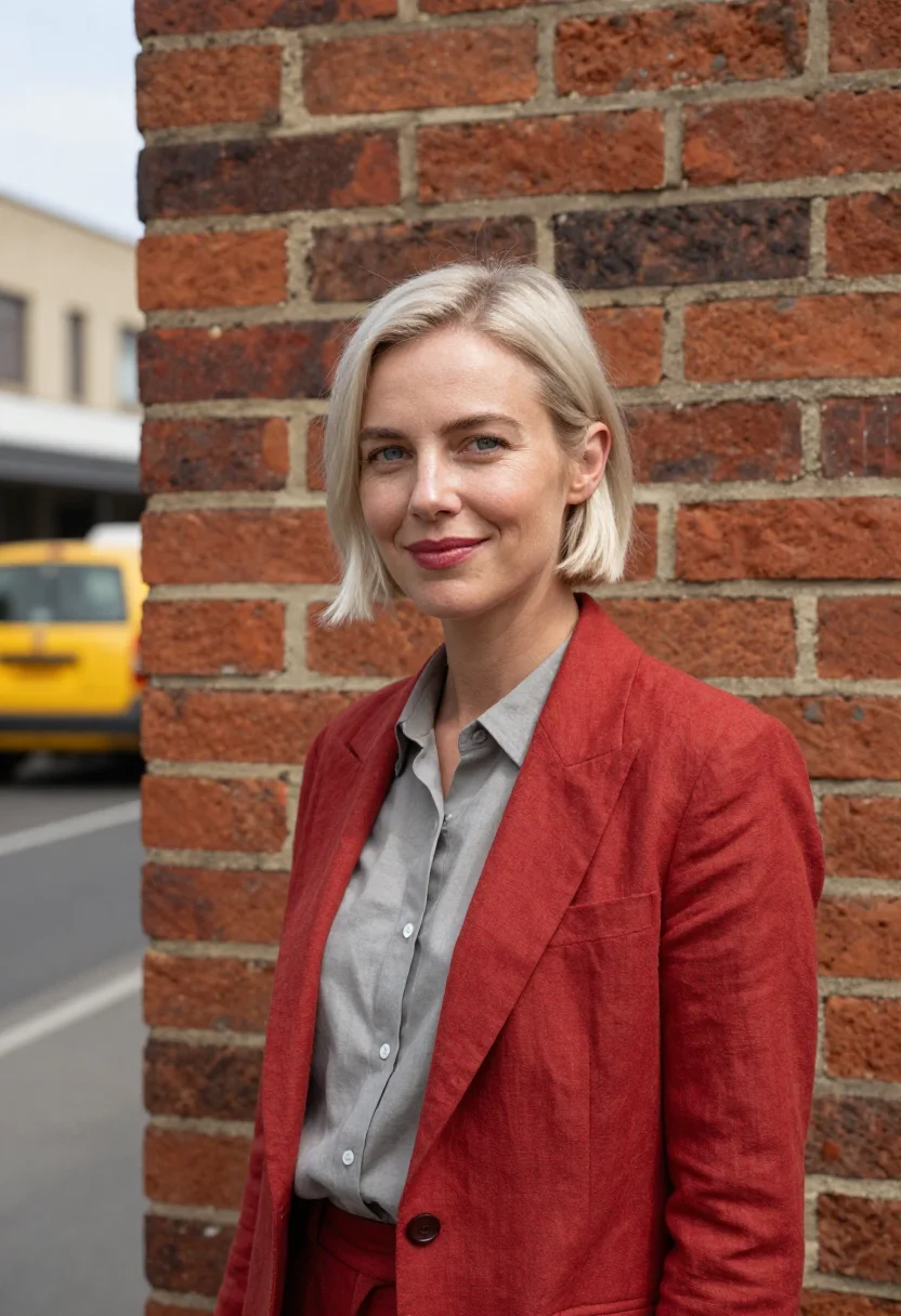 AI maboneng gallerist industrial brick yellow sample — portrait of a woman, a gallerist in her early thirties of Af