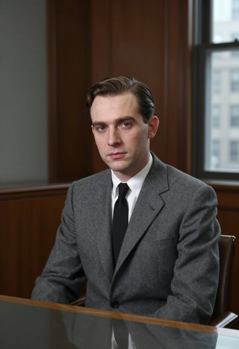 AI mad men madison avenue grey suit 1960 sample — portrait of a man, an English man in his early forties with