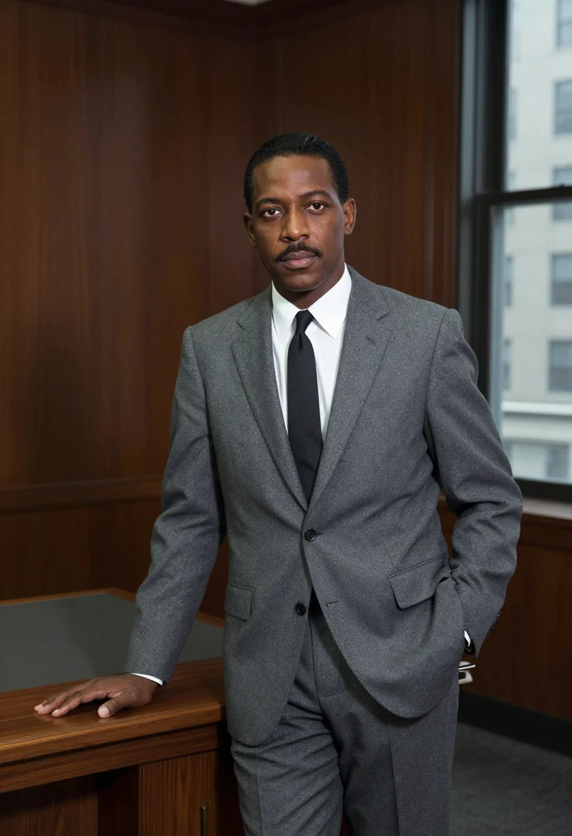 AI mad men madison avenue grey suit 1960 sample — portrait of a man, an African-American man in his mid-fortie