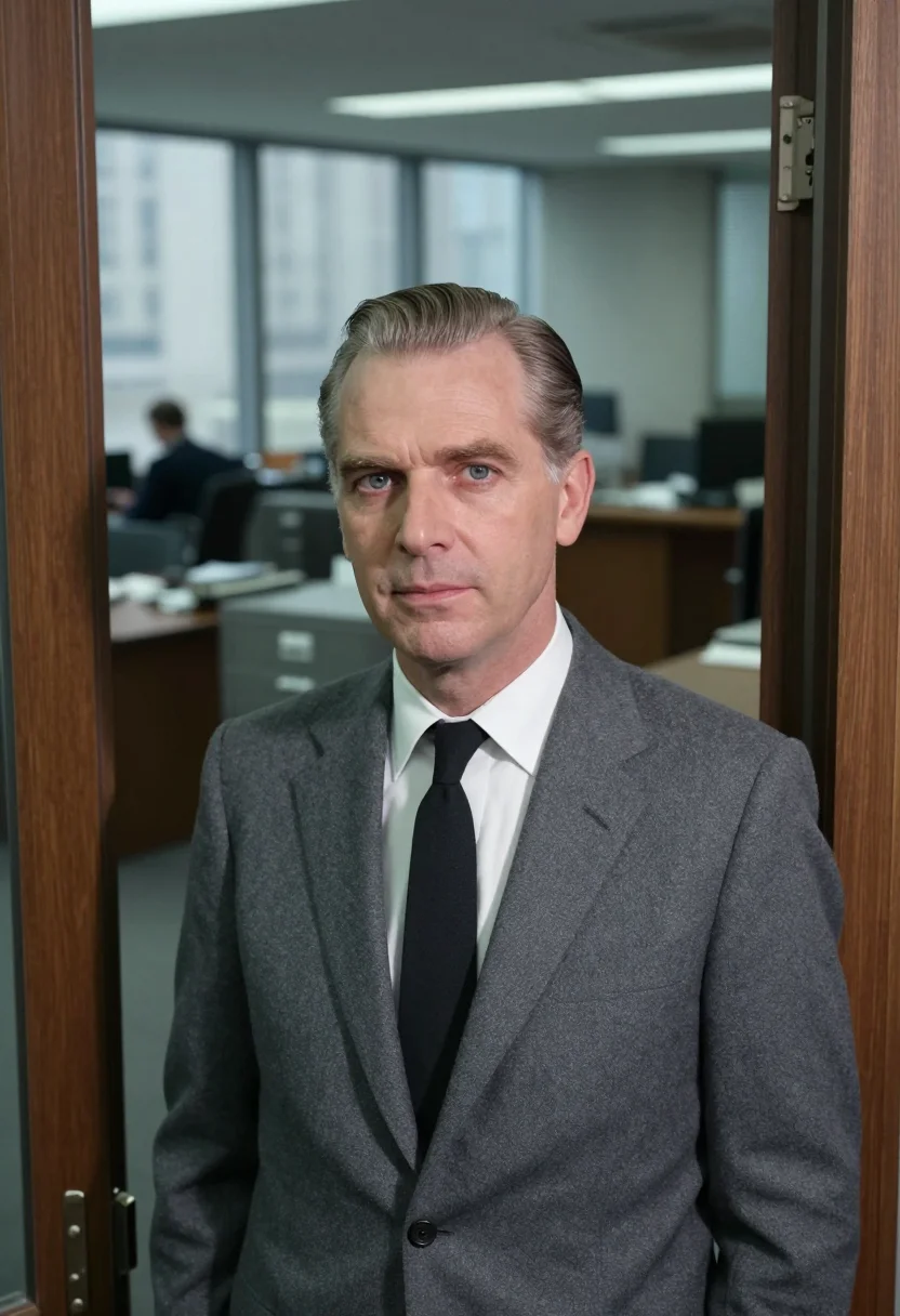 AI mad men madison avenue grey suit 1960 sample — portrait of a man, a German-American man in his early fiftie