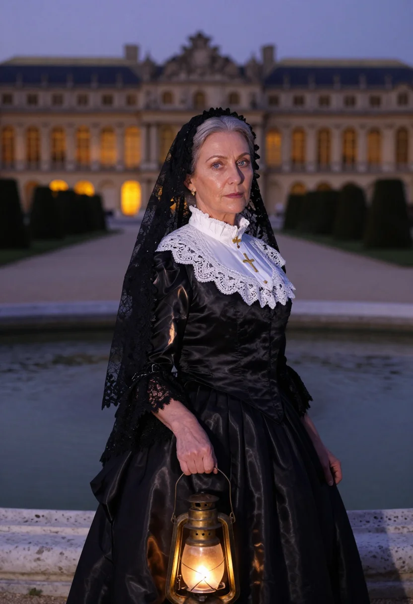 AI madame de maintenon sample — portrait of a woman, three-quarter over-shoulder portrait of