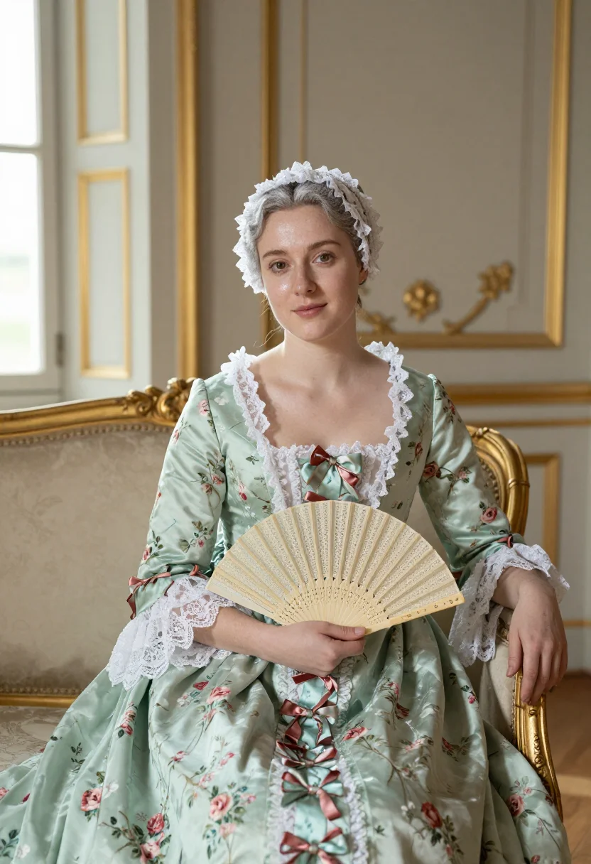 AI madame de pompadour sample — portrait of a woman, waist-up seated portrait of a Western-E