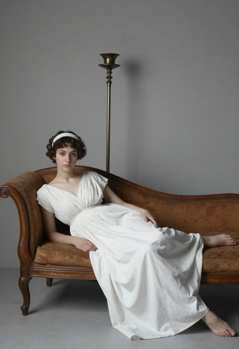 AI madame recamier sample — portrait of a woman, in her mid-twenties with fair skin, dar
