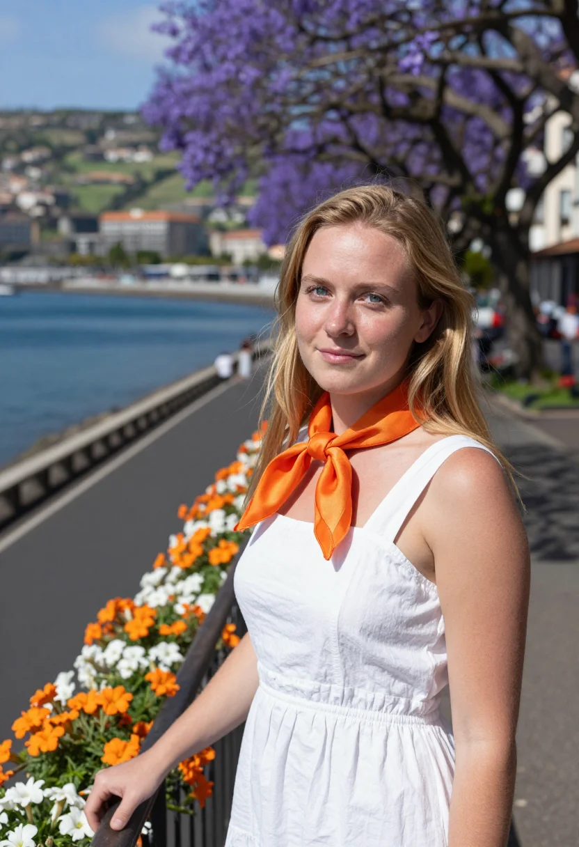 AI madeira flower festival may palette sample — portrait of a woman, a Dutch traveller in her late twenties