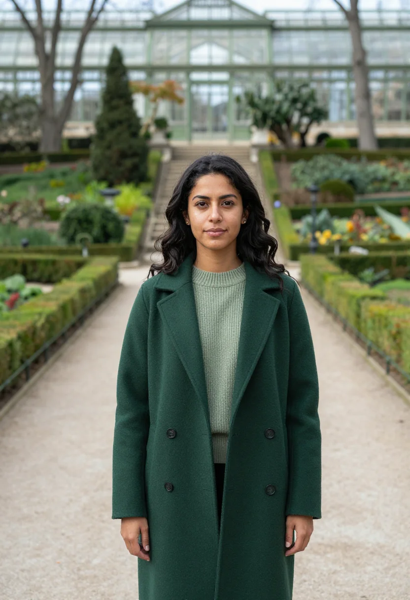 AI madrid botanical garden botanist iron green sample — portrait of a woman, in her thirties, a Moroccan-Spanish bot