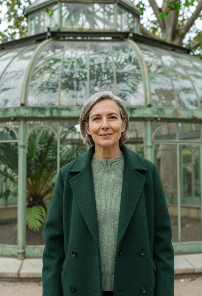 AI madrid botanical garden botanist iron green sample — portrait of a woman, in her fifties, a botanist with fair sk