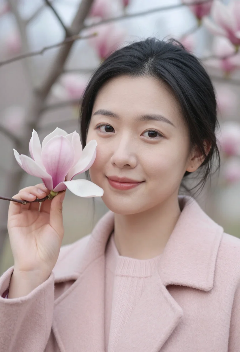 AI magnolia march blush sample — portrait of a woman, tight headshot of an East-Asian woman i