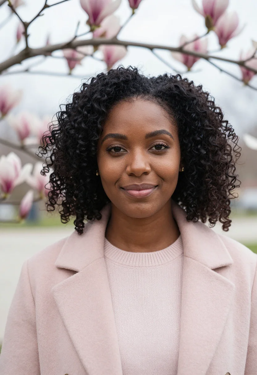 AI magnolia march blush sample — portrait of a woman, tight headshot of a Black woman in her