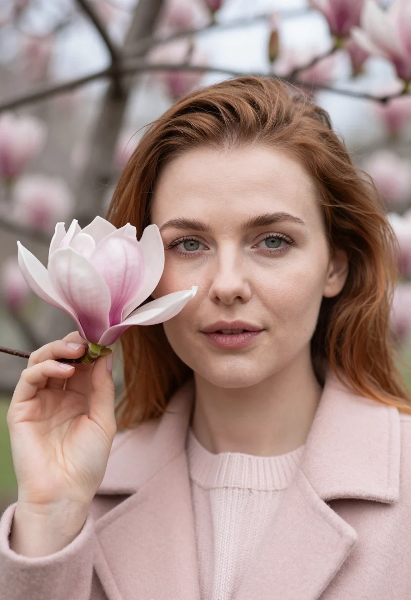 AI magnolia march blush sample — portrait of a woman, tight headshot of a Western-European wo