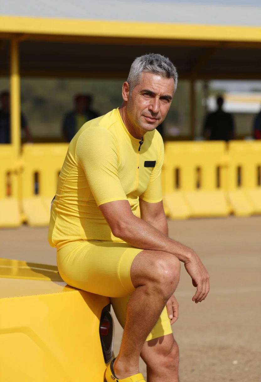 AI maillot jaune sample — portrait of a man, a man in his early forties with warm ivor