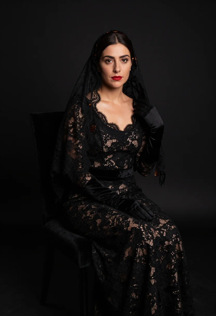 AI maja noir sample — portrait of a woman, three-quarter-length portrait of a Span