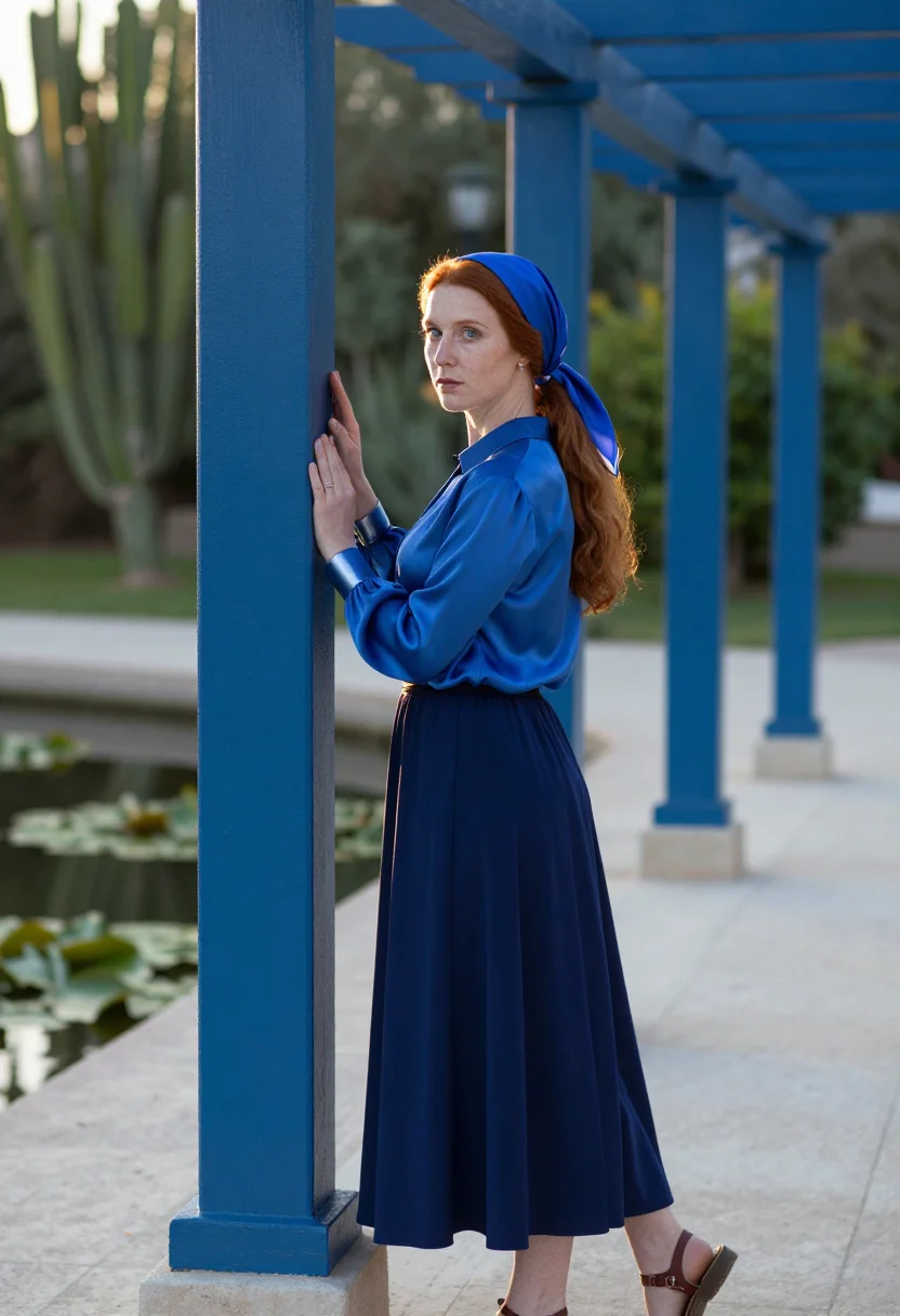 AI majorelle blue sample — portrait of a woman, three-quarter-length portrait of a Nort