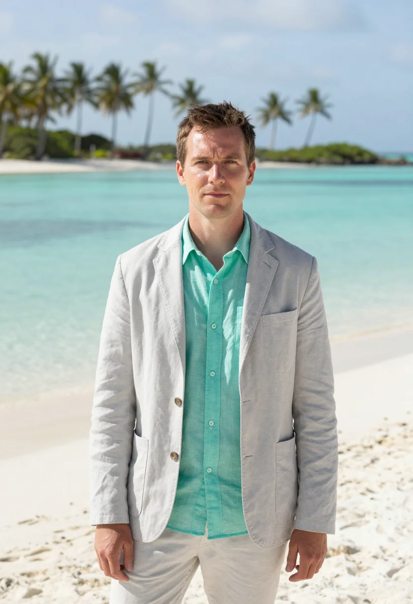 AI majuro climate scientist atoll aquamarine sample — portrait of a man, a climate scientist in his early forties