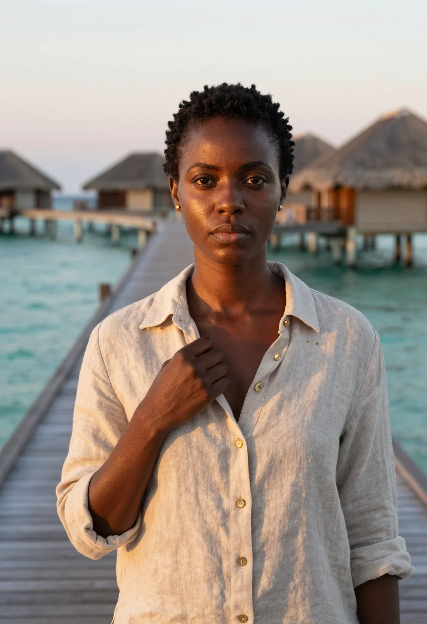 AI maldives sample — portrait of a woman, head-and-shoulders portrait of a Black