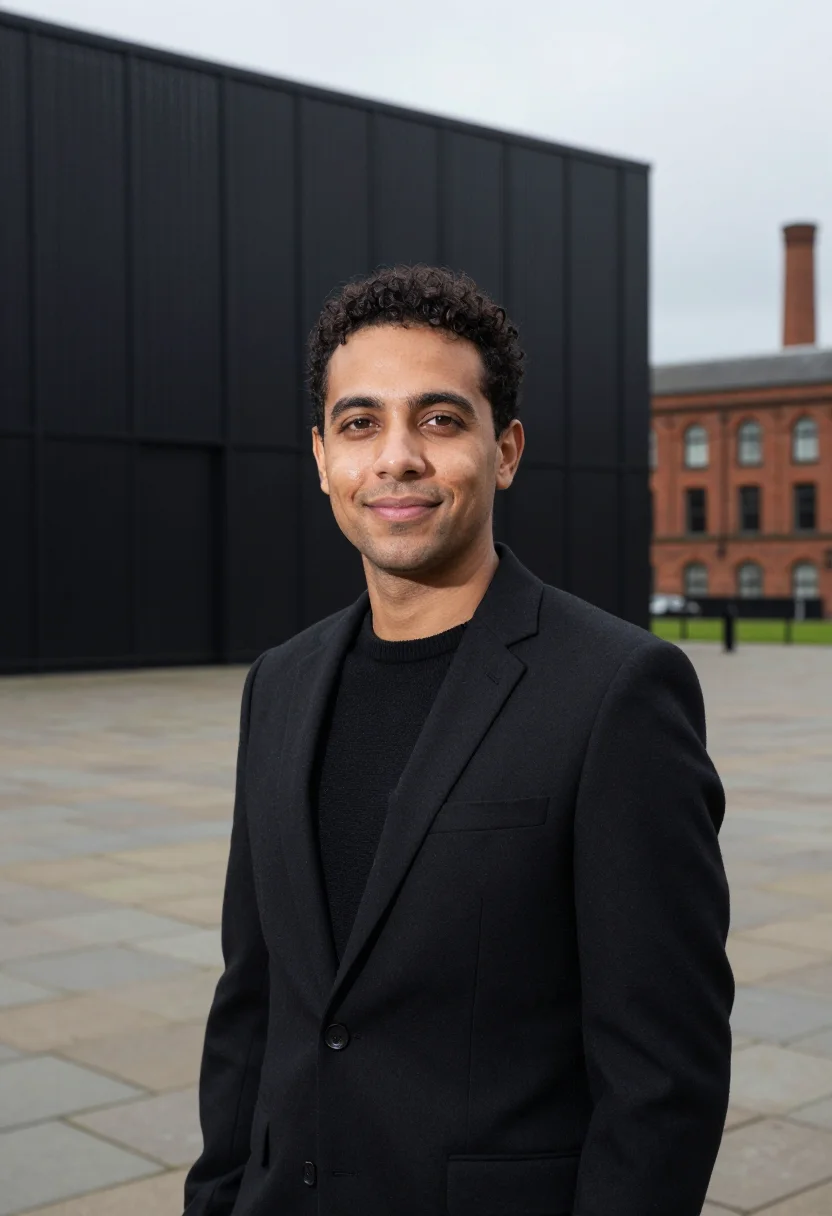 AI manchester graphene researcher black veil sample — portrait of a man, a researcher in his thirties of Brazilian