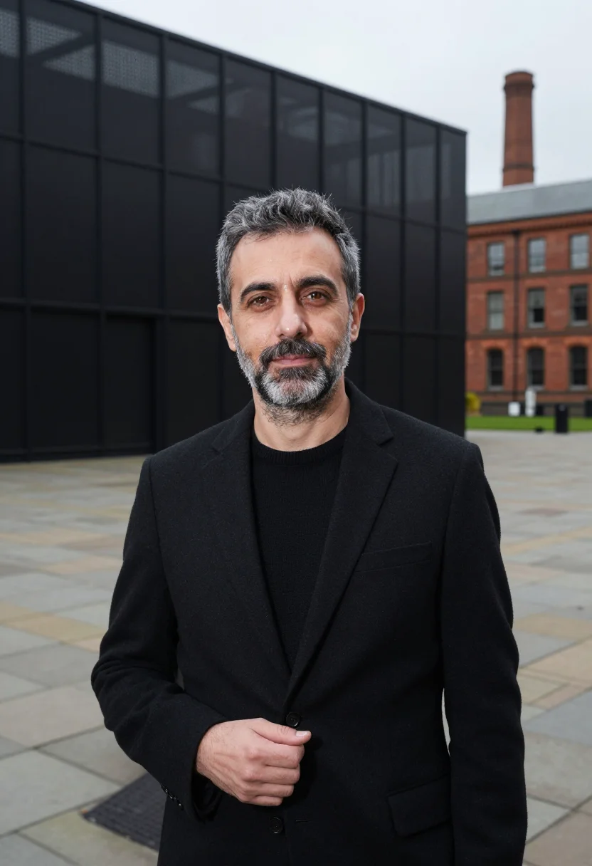 AI manchester graphene researcher black veil sample — portrait of a man, a researcher in his fifties of Greek ance