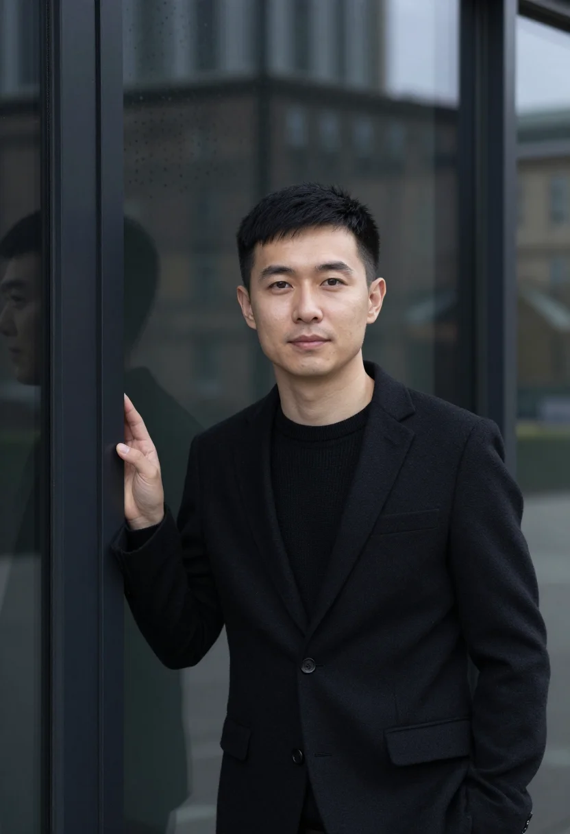 AI manchester graphene researcher black veil sample — portrait of a man, a researcher in his forties of Chinese an