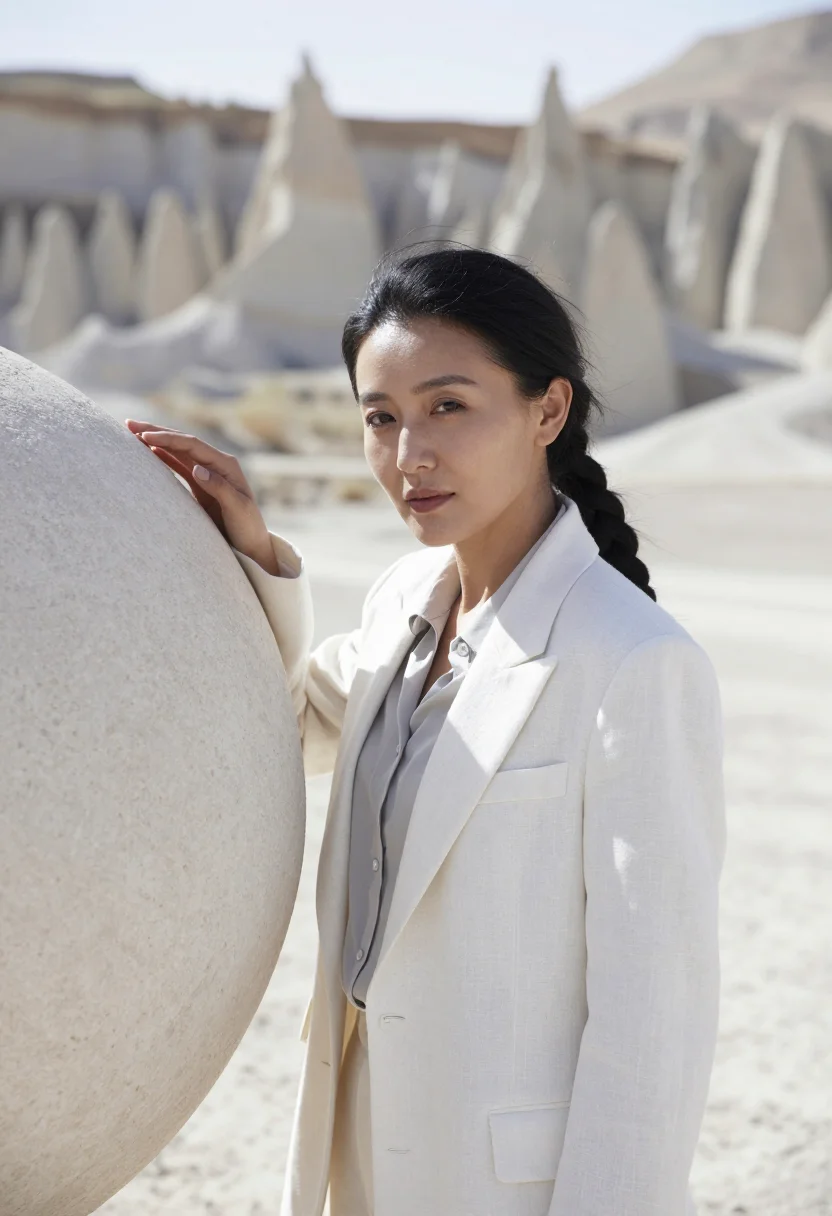 AI mangystau geologist chalk white sample — portrait of a woman, chest-up portrait of a Kazakh woman in