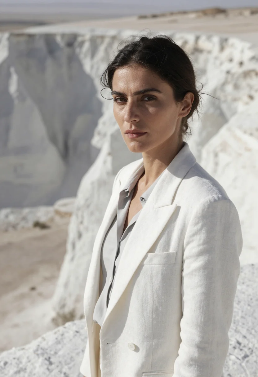 AI mangystau geologist chalk white sample — portrait of a woman, head-and-shoulders portrait of an Itali