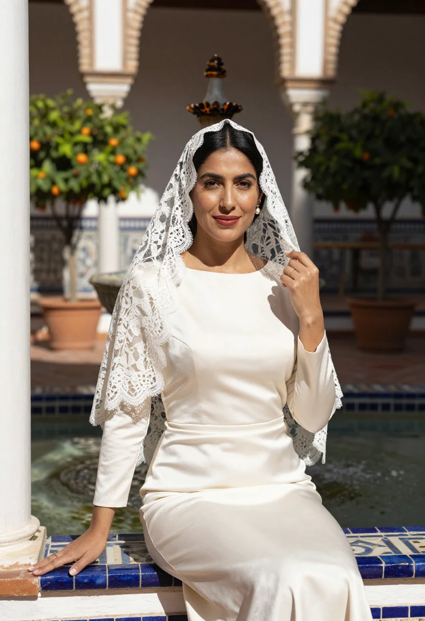AI mantilla bride sample — portrait of a woman, half-length portrait of a Southern-Euro