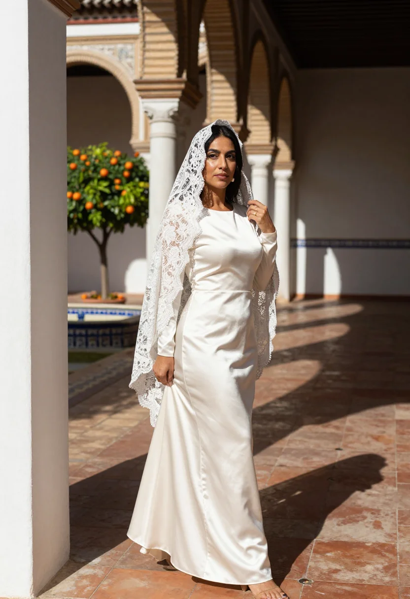 AI mantilla bride sample — portrait of a woman, full-length portrait of a Southern-Euro
