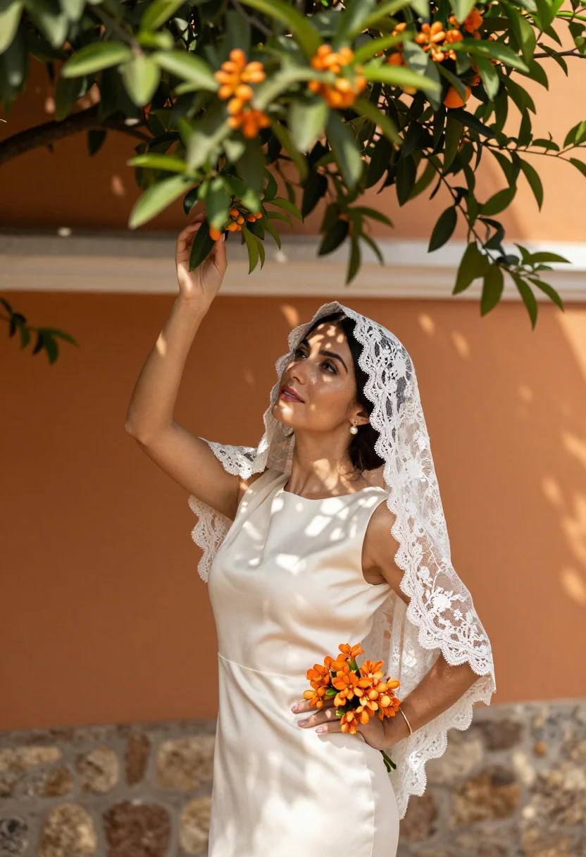 AI mantilla bride sample — portrait of a woman, half-length portrait of a Southern-Euro