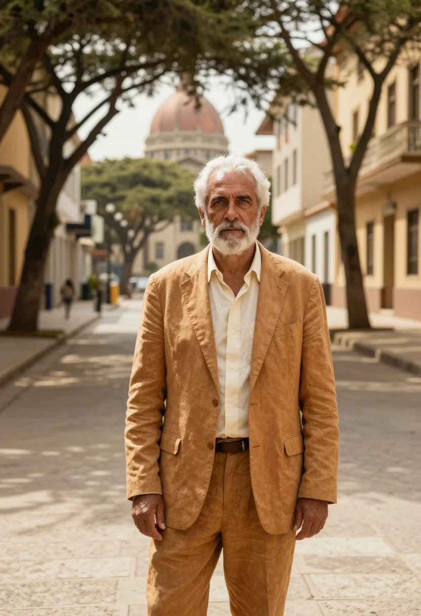 AI maputo architect art deco ochre jacaranda sample — portrait of a man, a Portuguese architect in his early sixti