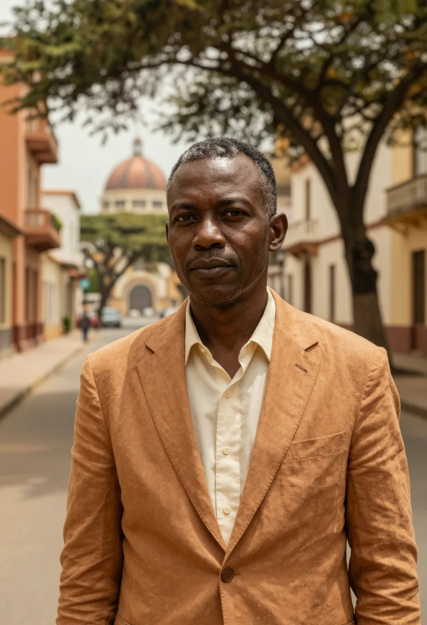 AI maputo architect art deco ochre jacaranda sample — portrait of a man, a Shangaan architect in his late forties