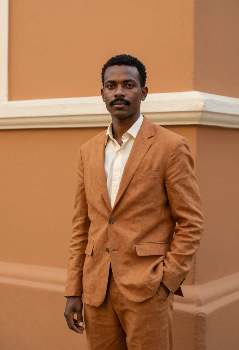 AI maputo architect art deco ochre jacaranda sample — portrait of a man, a Mozambican architect of Goan descent in