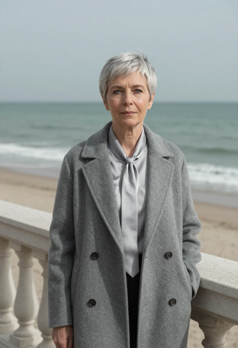 AI mar del plata hotelier stone sea grey sample — portrait of a woman, a hotelier in her early sixties with fa