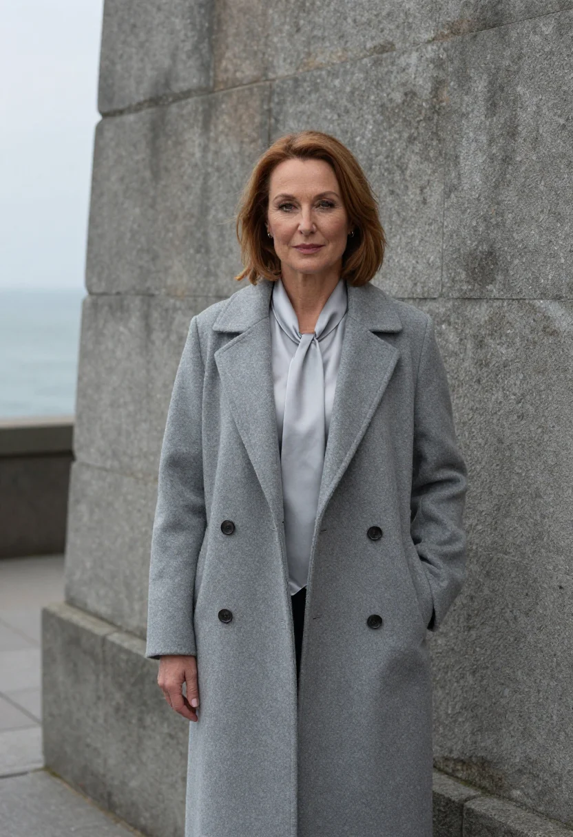 AI mar del plata hotelier stone sea grey sample — portrait of a woman, a hotelier in her mid-fifties with warm