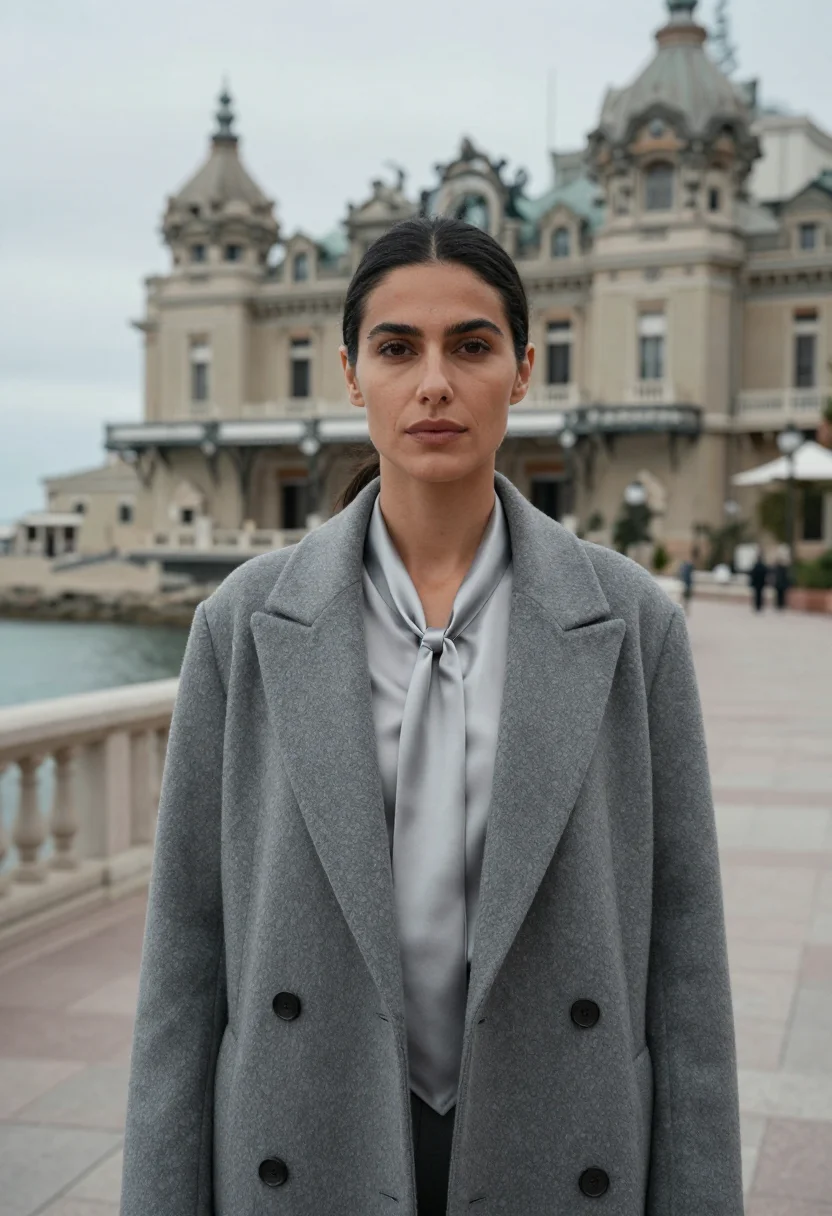 AI mar del plata hotelier stone sea grey sample — portrait of a woman, a hotelier in her mid-thirties with war