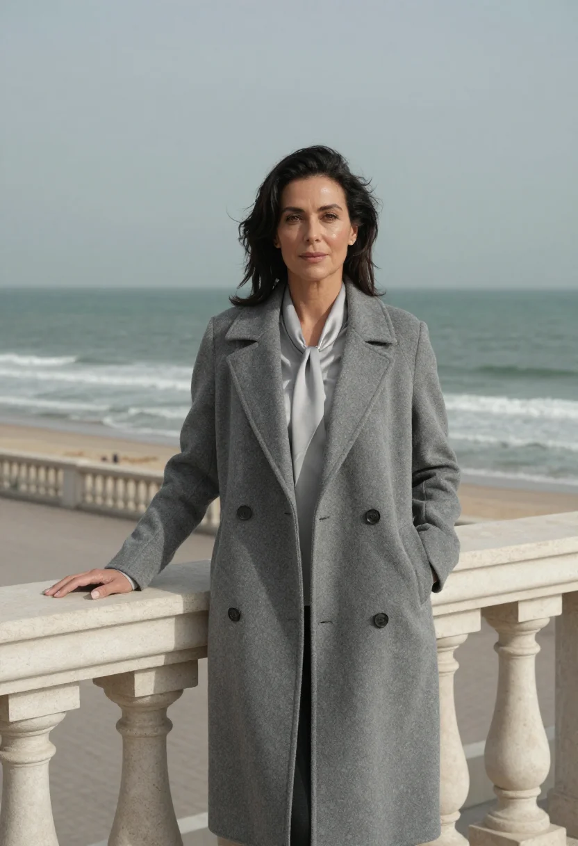AI mar del plata hotelier stone sea grey sample — portrait of a woman, a hotelier in her late forties with oli
