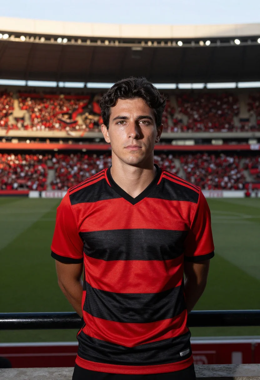 AI maracana rio flamengo red black sample — portrait of a man, an Italian-Brazilian man in his late thir