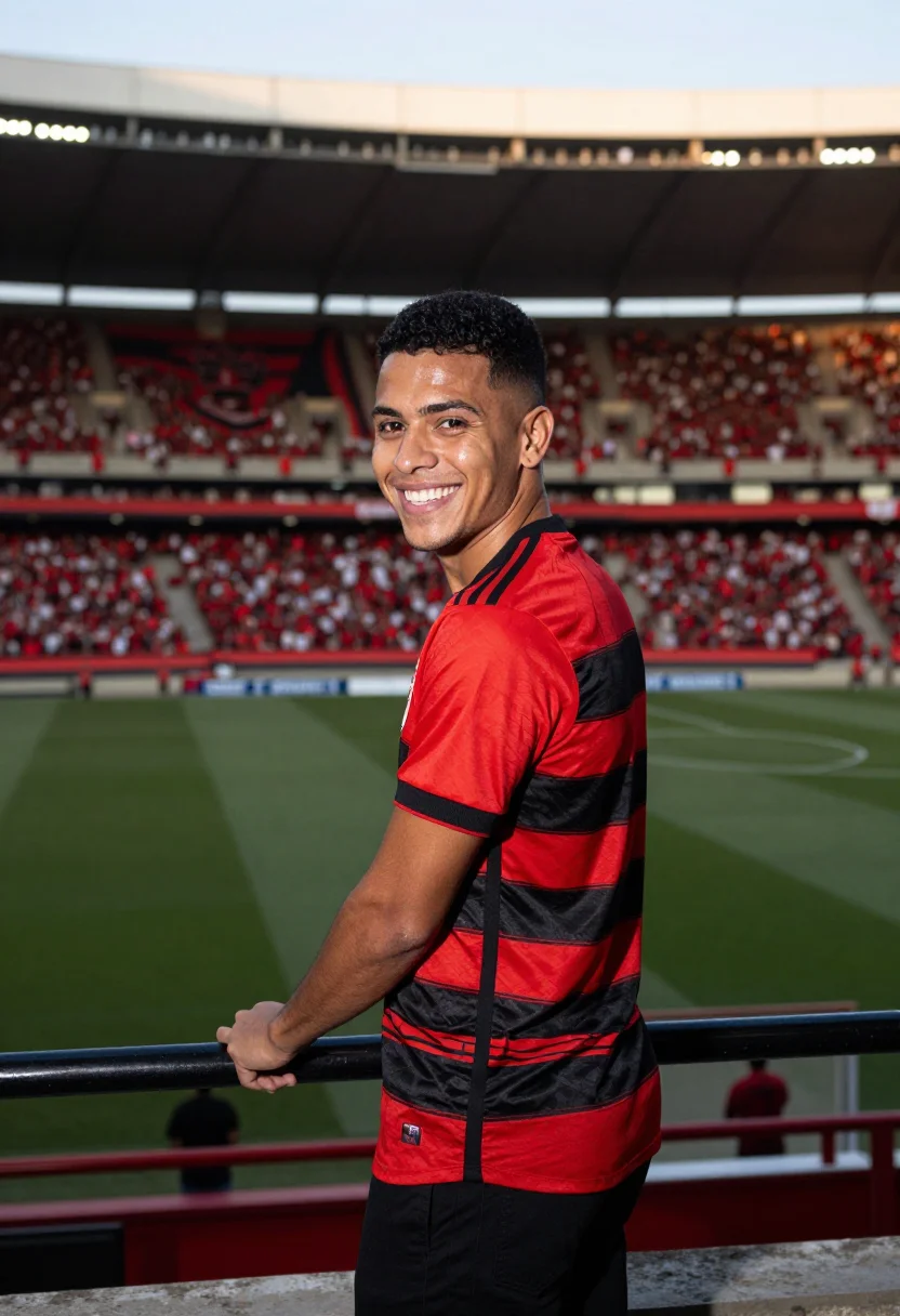 AI maracana rio flamengo red black sample — portrait of a man, a Brazilian man in his early twenties wit