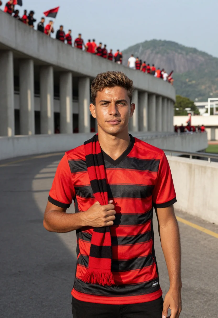AI maracana rio flamengo red black sample — portrait of a man, a Portuguese-Brazilian man in his late tw