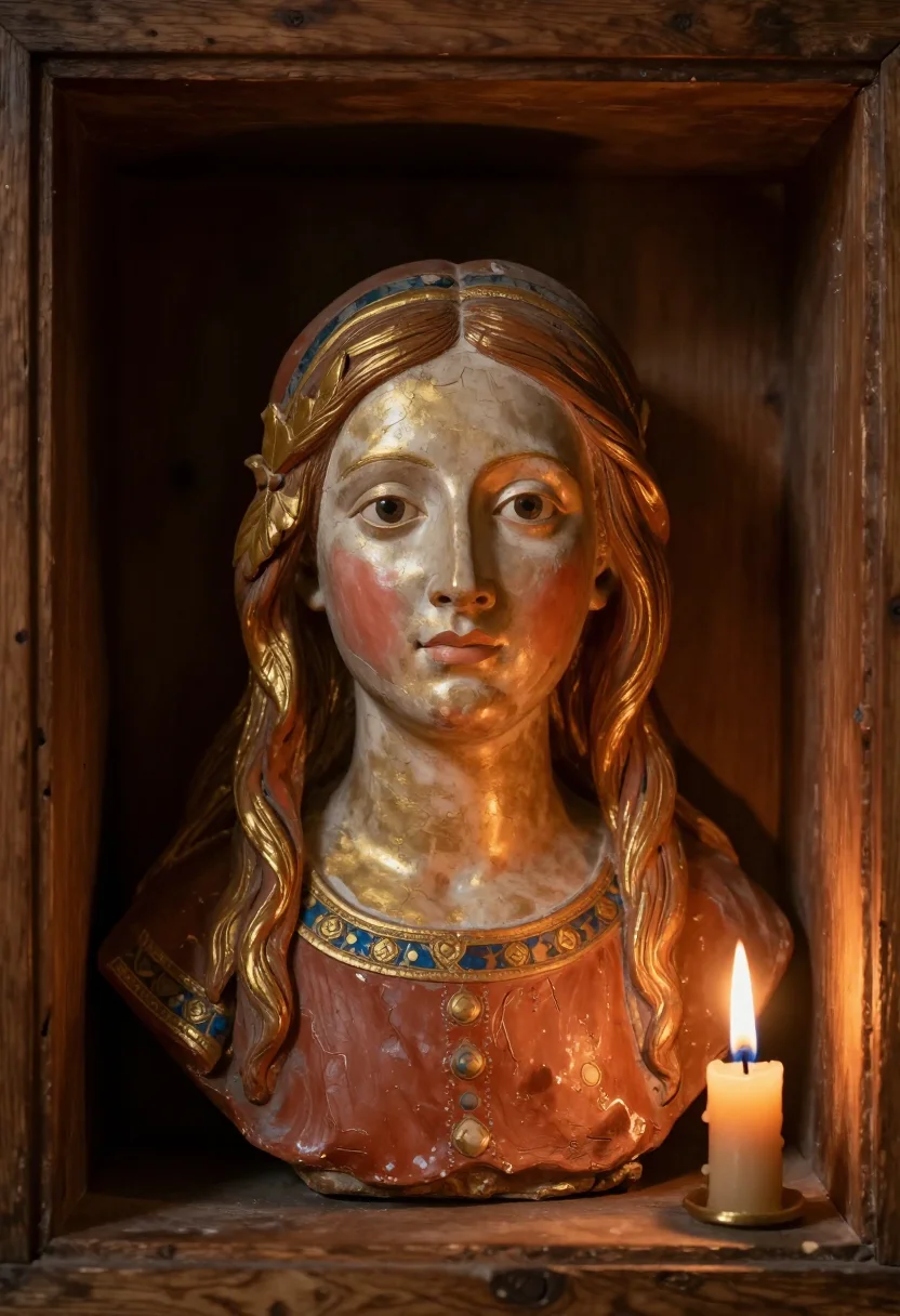 AI marble bust sample — close head-and-shoulders portrait of a woman in her mid-twen