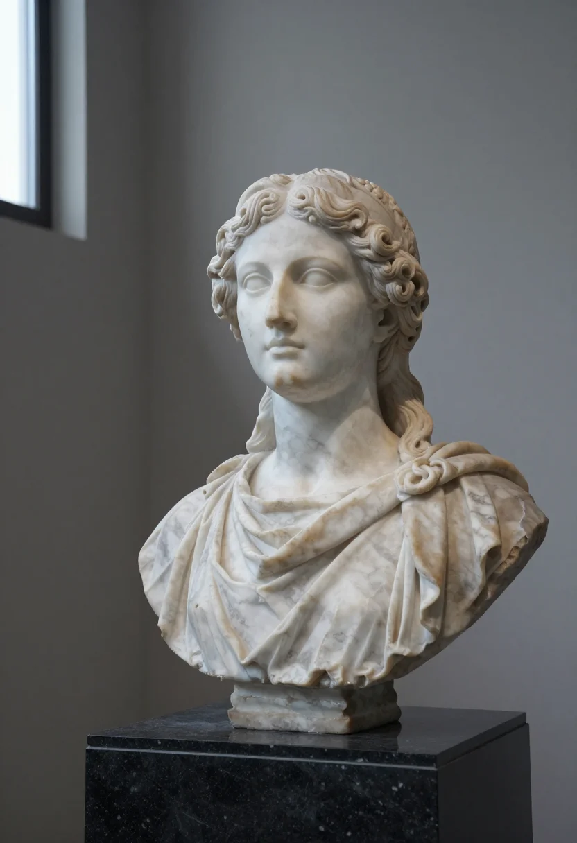 AI marble bust sample — head-and-shoulders portrait of a woman in her late twenties