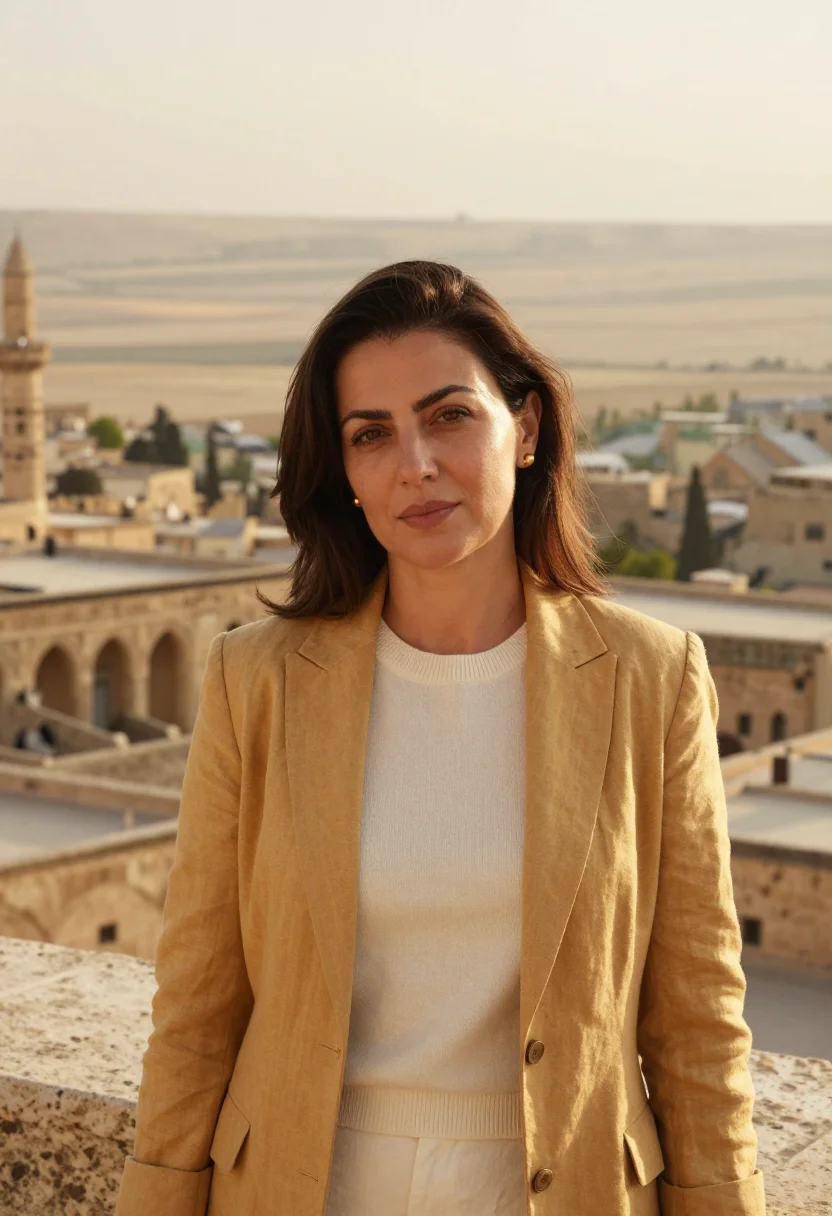 AI mardin doctor honey stone plain sample — portrait of a woman, a doctor in her mid-forties, of Turkish