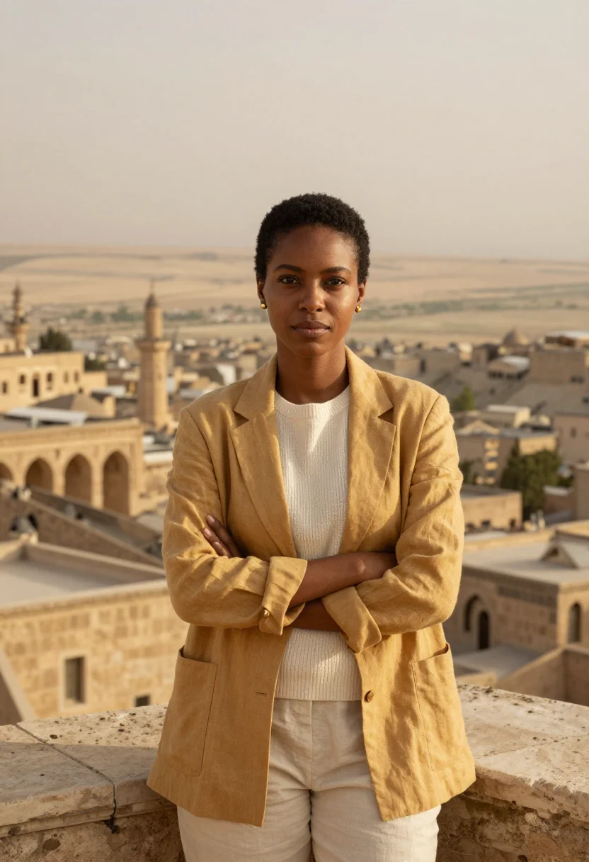 AI mardin doctor honey stone plain sample — portrait of a woman, a doctor in her early forties, of West