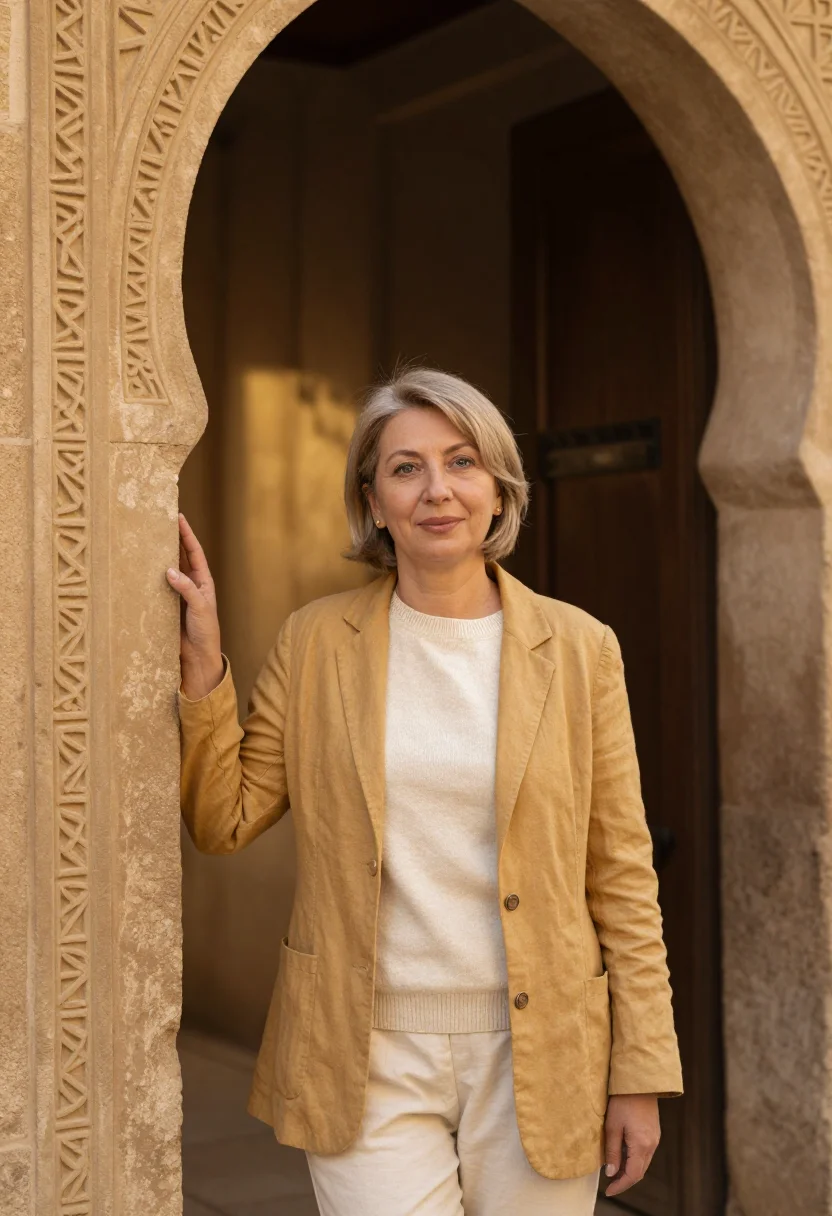 AI mardin doctor honey stone plain sample — portrait of a woman, a doctor in her late forties, Northern