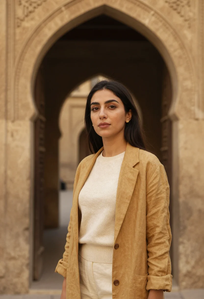 AI mardin doctor honey stone plain sample — portrait of a woman, a doctor in her early thirties, of Syri