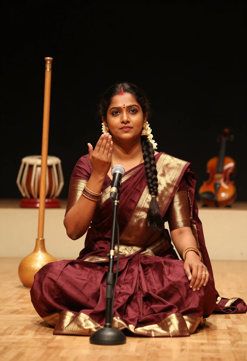 AI margazhi season sample — portrait of a woman, chest-up portrait of a South-Indian wom