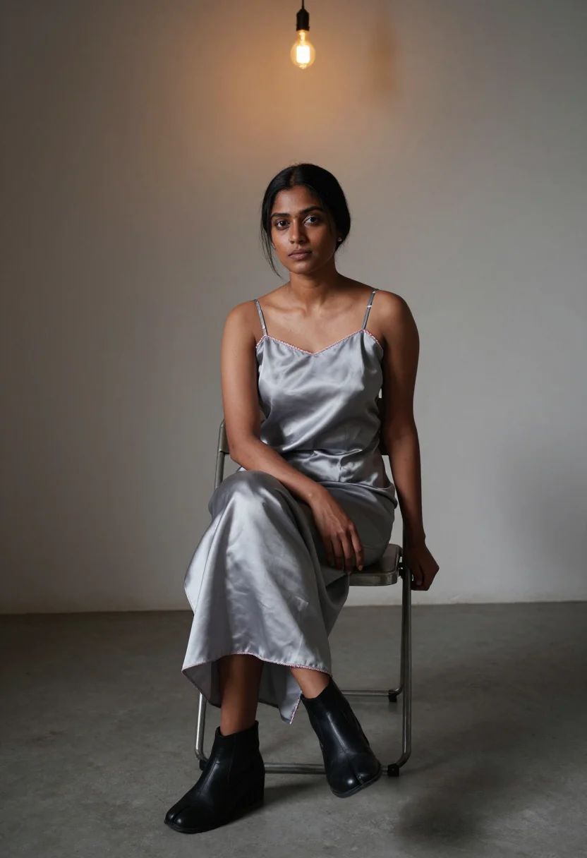 AI margiela sample — portrait of a woman, full-length seated portrait of a South-