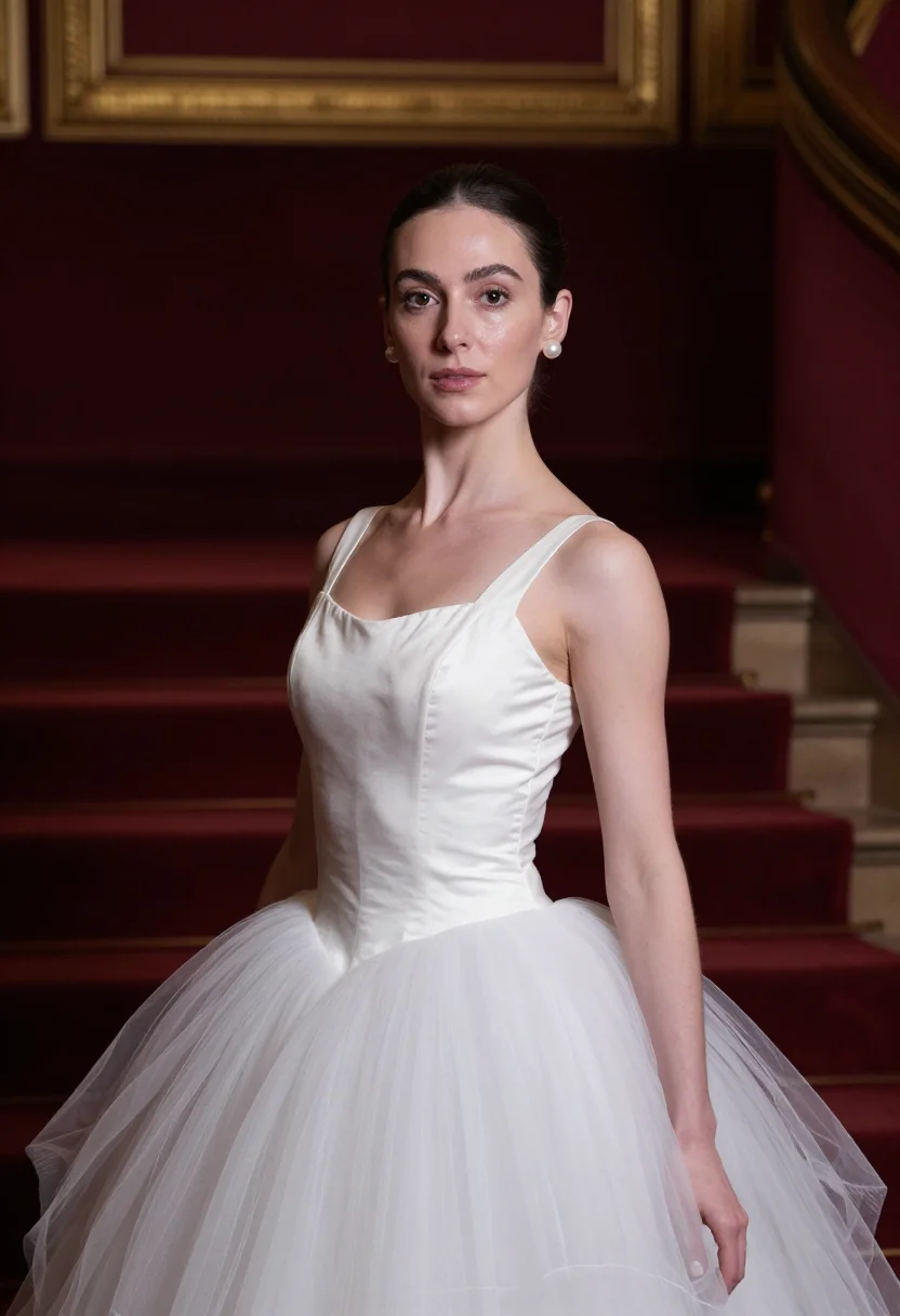 AI margot fonteyn royal opera gala white sample — portrait of a woman, framed tight, head and shoulders, the b