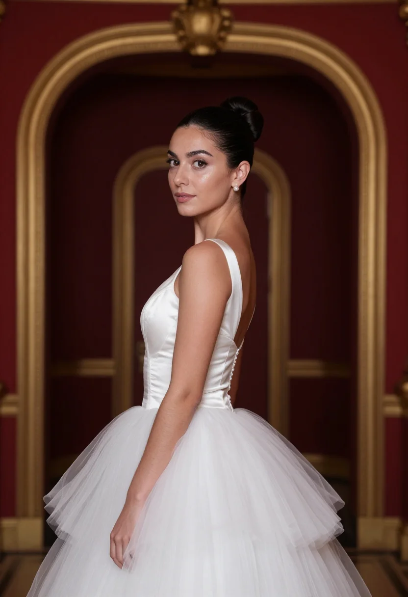 AI margot fonteyn royal opera gala white sample — portrait of a woman, framed chest-up, the body close to the