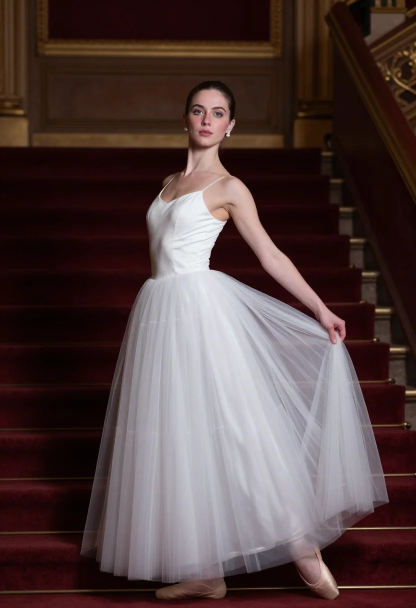 AI margot fonteyn royal opera gala white sample — portrait of a woman, framed full-length, head to the hem of