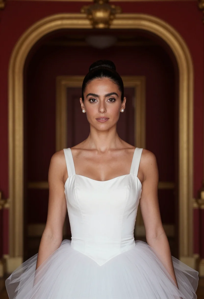 AI margot fonteyn royal opera gala white sample — portrait of a woman, framed tight, head and shoulders, the b