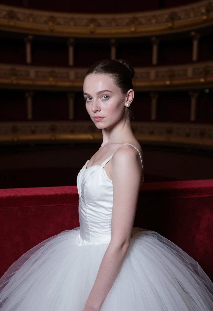 AI margot fonteyn royal opera gala white sample — portrait of a woman, framed tight, head and shoulders, the b