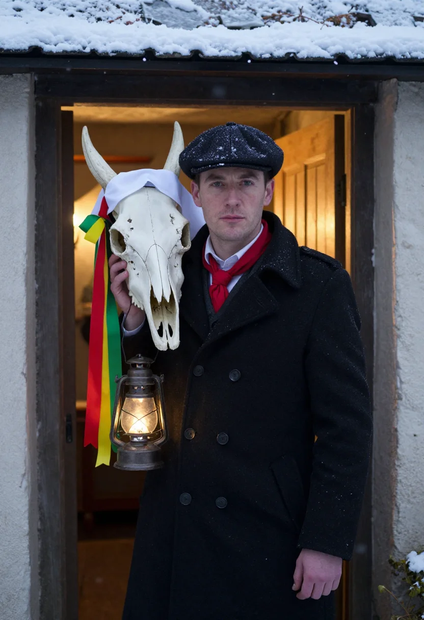 AI mari lwyd sample — portrait of a man, head-and-shoulders portrait of a Welsh ma